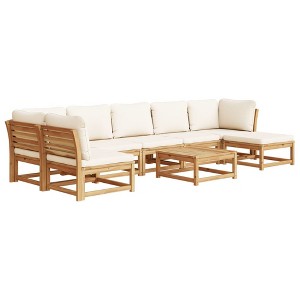 vidaXL Patio Lounge Set with Cushions - 8 Piece Solid Wood Acacia Outdoor Furniture, Modular Design, Cream White Cushions for Garden, Deck - 1 of 4