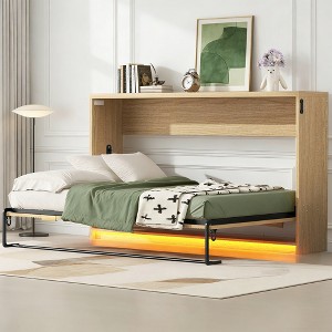 Luxystar Twin XL Size Cabinet-style Murphy Bed with LED Light for Living Room and Apartment, Nature - 1 of 4