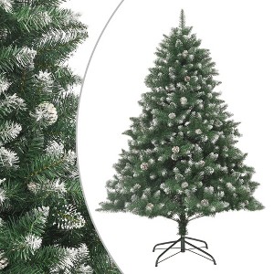 Aghana Digitals 70.9" Green & White Snow-Flocked PVC Christmas Tree with Hinged Branches, 32 Cones, - 1 of 4