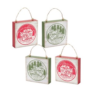 Christmas Cabin and Trails Ornaments MDF Sentiment Signs Set of 4 by Melrose - 1 of 3