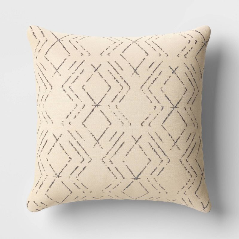 20&#34;x20&#34; Diamond Lines Square Outdoor Throw Pillow Gray/Beige - Threshold&#8482;, 1 of 6