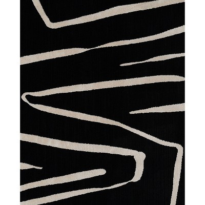 Black and Ivory Geometric Polyester Runner Rug