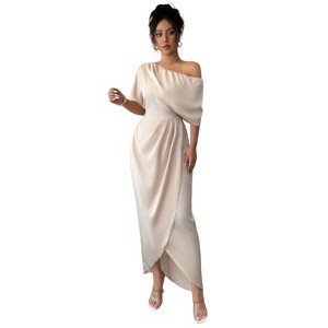 formal ruched dresses Slickblue Women's One Shoulder Dress, Cross Draped Fitted Silhouette, Solid Color Party Style, Beige, M : Target formal cap sleeve dress