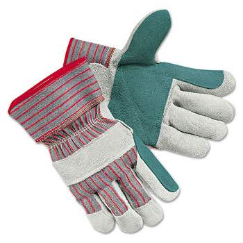 MCR Safety Men's Economy Leather Palm Gloves, White/Red, Large, 12 Pairs