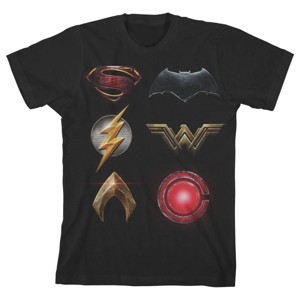 Justice League Movie Emblems Black T-shirt Toddler Boy to Youth Boy - 1 of 3