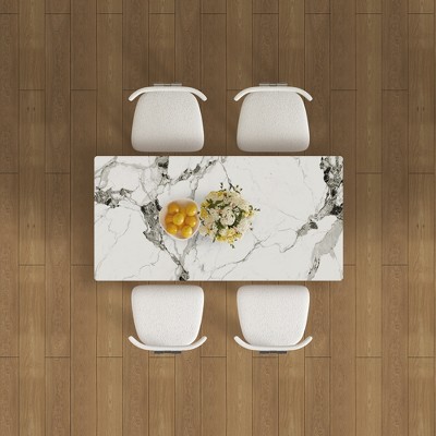 KWPZQEB 63" Rectangular Dining Table, Modern Dining Room Table with Sintered Stone Tabletop, Acrylic Door Cabinet & Solid Wood Base for Apartment