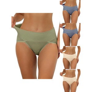 Allegra K Women's Ribbed High Waist Tummy Control Available 5 Packs in Plus Size Briefs - 1 of 4