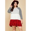 Slickblue Plus Size Red Swing Tiered Dress with Polka Dot and Animal Print Contrast, Striped Sleeves, Size 1XL-3XL - 2 of 4