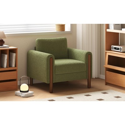 PAGED Oversized Accent Chair Upholstered Living Room Chairs Comfy Armchair with Walnut Legs for Living Room, Study
