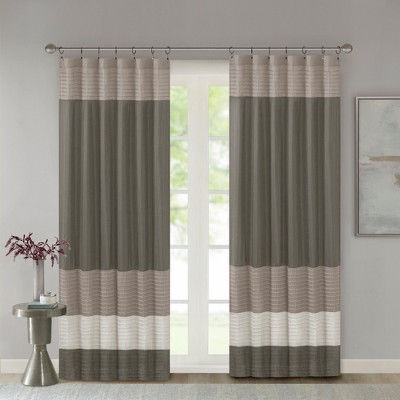 Ivory and Taupe Faux Silk Light-Filtering Curtain Panel