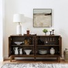 Lyngins Mid-Century Vintage Sideboard Cabinet with 4 Geometric-Panel Doors (Hidden Handles), 2 Outlet Holes, Storage Cabinet/Buffet Cabinet - 3 of 4
