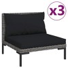 vidaXL Patio Sofa Set - 3 PCs Chair with Cushions - Dark Gray Half Round PE Rattan - Outdoor Garden Furniture - 3 of 4