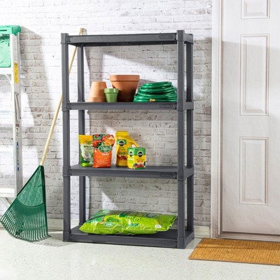 Sterilite 35" Gray Durable Plastic 4-Shelf Indoor/Outdoor Shelving Unit