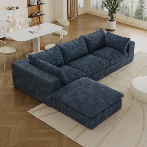 GDFStudio Hilary Modern 118.2" Corduroy Fabric and Feather-filled Upholstered 3-Seater L-Shaped Sectional Sofas with Ottoman - 1 of 4