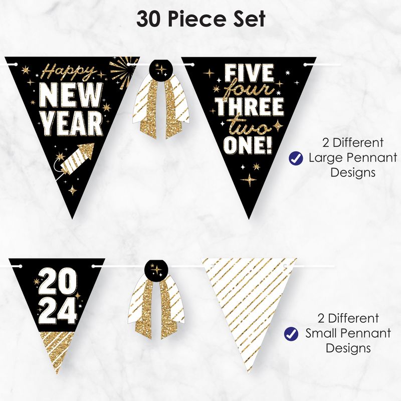 Big Dot of Happiness Hello New Year - DIY 2024 NYE Party Pennant Garland Decoration - Triangle Banner - 30 Pieces, 5 of 9
