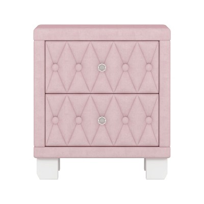 NicBex 18.1 inch Nightstand with 2 Drawers,Modern Side Table with Crystal Handle and Button-Tufted,Bedside Table for Bedroom,Living Room,Beige/Pink