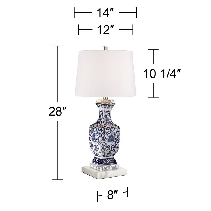 Barnes and Ivy Asian-Inspired Table Lamp 28" Tall with Square White Marble Riser Blue White Drum Shade for Bedroom Living Room Nightstand, 4 of 8
