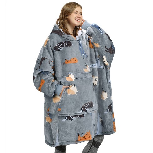 Womens Oversized Flannel Blanket Hoodie Sweatshirt Plush Fleece Lined Lounging Pullover Christmas Gift For Women dog Print Gray Catalonia Target