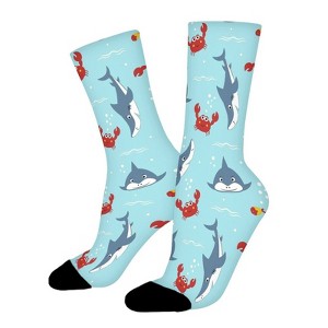 Cute Shark With Crabs Women Printed Crew Socks Funny Funky Socks Soft Polyester Novelty Gifts for Artists Men - 1 of 1