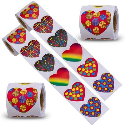 Playbees Funky Heart Stickers Roll – 400 Assorted Heart-Shaped Stickers in 4 Rolls, Perfect for Kids’ Crafts and Celebrations