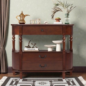 Mshliw Retro Curved Wood Console Table with 3 Drawers Storage Shelf and Solid Wood Legs Entryway Sofa Table for Living Room Hallway - 1 of 4