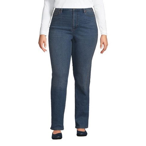 Lands' End Women's Plus Size Recover High Rise Straight Leg Blue Jeans ...