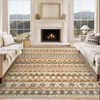 Washable Vintage Printed Rug Non Slip Low Pile Rug Soft Throw Floor Cover Foldable Indoor Carpet for Living Room Bedroom,Beige/5'x7' - 2 of 4