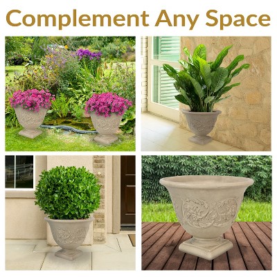 Darcy Elegance Beige 17" Polyresin Indoor/Outdoor Planter