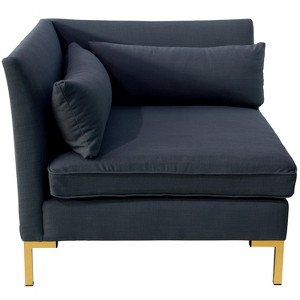 Alexis Corner Chair with Brass Metal Y Legs Navy Linen - Cloth & Co., Blue Linen
