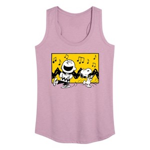 Women's - Peanuts - Charlie And Snoopy Dance Time Graphic Racerback Tank - 1 of 4