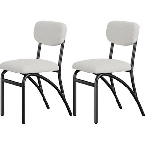 Dining Chair Set of 2, Upholstered Dining Chairs With Black Metal Legs, Farmhouse Kitchen Dining Chairs, Fabric Upholstered Side Chairs - 1 of 4