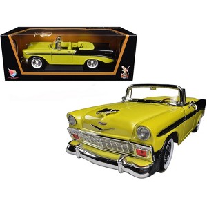 1956 Chevrolet Bel Air Convertible Yellow/Black 1/18 Diecast Car Model by Road Signature - 1 of 4
