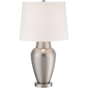 360 Lighting Rupert Modern Table Lamp 25" High Brushed Nickel Hammered White Linen Drum Shade for Bedroom Living Room Bedside Nightstand Office Kids - 1 of 4