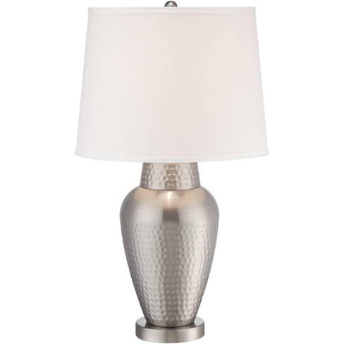 360 Lighting Modern Table Lamp Hammered Brushed Steel Metal Vase White Linen Shade For Living Room Family Bedroom Nightstand Target