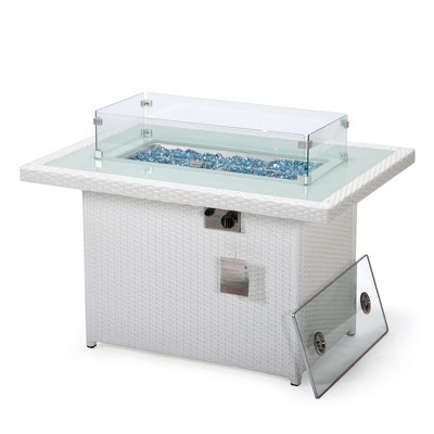 LeisureMod Mace Wicker Patio Modern Propane Fire Pit Table
