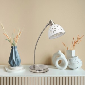 Creekwood Home Blossom 20.28" Traditional Desk Lamp with Flower Cut-Out White Porcelain Shade Brushed Nickel Finish - 1 of 4