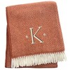 HomeRoots 55" X 70" Terra Cotta And White Herringbone Cotton Blend K Initial Throw Blanket with Tassels And Embroidery - 3 of 4