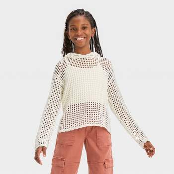 Girls' Long Sleeve Knit Corset Top - Art Class™ White S : Target