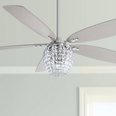 Chrome and Silver 56" LED Ceiling Fan with Crystal Chandelier