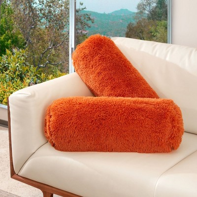 Cheer Collection Set of 2 Shaggy Long Hair Bolster Pillows (8" x 24")