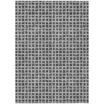 Graphite Gray And Silver Geometric Washable Indoor Outdoor Area Rug
