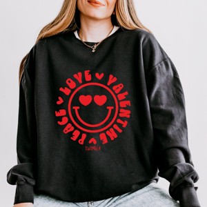 S.W.Smiley Peace Love Valentine Smiley - Women's Lightweight Garment Dyed Sweatshirt - 1 of 3