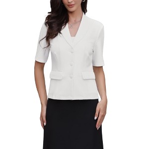 INSPIRE CHIC Women's Shawl Collar Short Sleeve Summer Button Business Casual Office Suit Blazer - 1 of 4