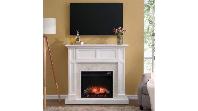 Nerrin Media Touch Screen Electric Fireplace with Tile Surround White - Aiden Lane, 2 of 17, play video