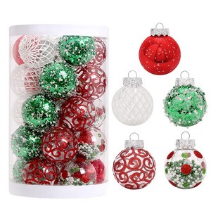 25 Pcs Christmas Tree Ornament Balls, 2.4" Clear Shatterproof Plastic Christmas Decoration Balls, PET Painted for Christmas Tree, Party, Wedding - 1 of 4