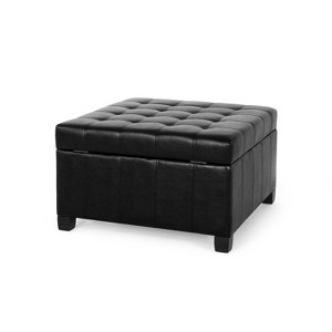 TiramisuBest Ottoman,Light Brown PU Footstool with Hidden Storage, Perfect for Living Room, Bedroom, or Entryway - 1 of 4