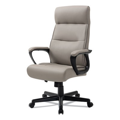 Tan High-Back Task Chair with Fixed Arms and Plastic Base