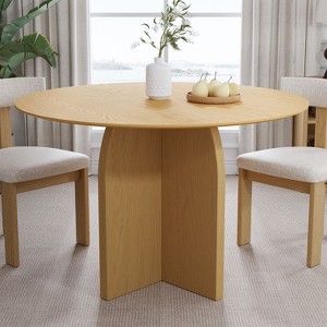 PexFix 45" x45" Solid Wood Round Dining Table with Natural Finish and Elegant Arched Legs for Modern Dining Rooms & Kitchens - 1 of 4