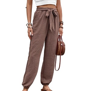 Coolmee Women's Clothes Solid Color Paper Bag Waist Casual Pants Trousers Trousers Outfits - 1 of 4