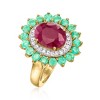 Ross-Simons 3.30 Carat Ruby Ring With 1.00 ct. t.w. Emeralds and .19 ct. t.w. Diamonds in 14kt Yellow Gold - 3 of 4